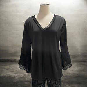 Above & Beyond Blk Bell Sleeve Top Sheer XL Elegant Boho Chic Etherial Romantic